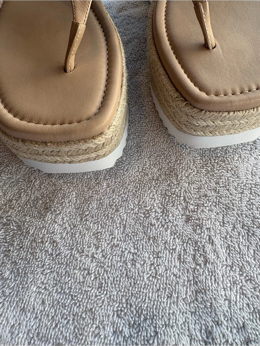 Stuart Weitzman Mel Leather Espadrille Flatform Sandals (tan) size 7